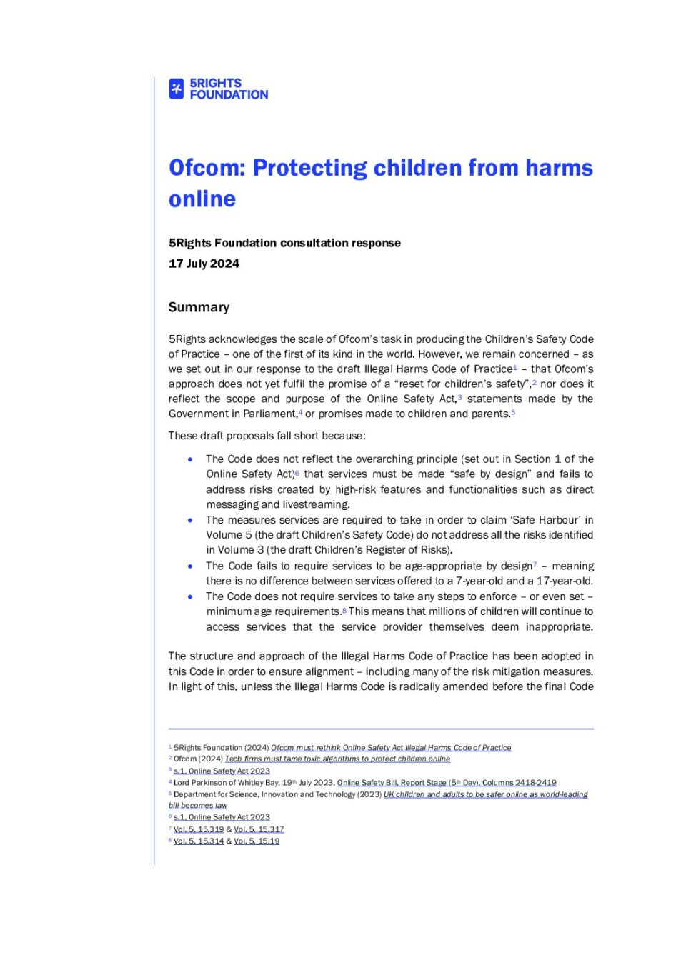 5Rights Foundation - Protecting Children from Harms Online - Consultation Response[2]