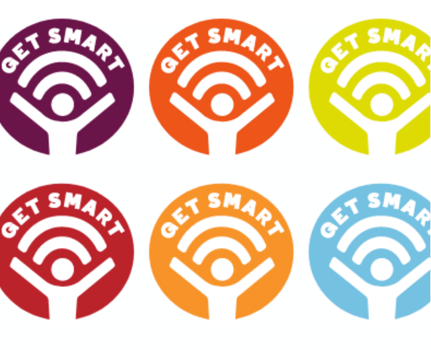 A fuller view of the same six circular "GET SMART" icons, shown in different colours and positioned in two rows of three.