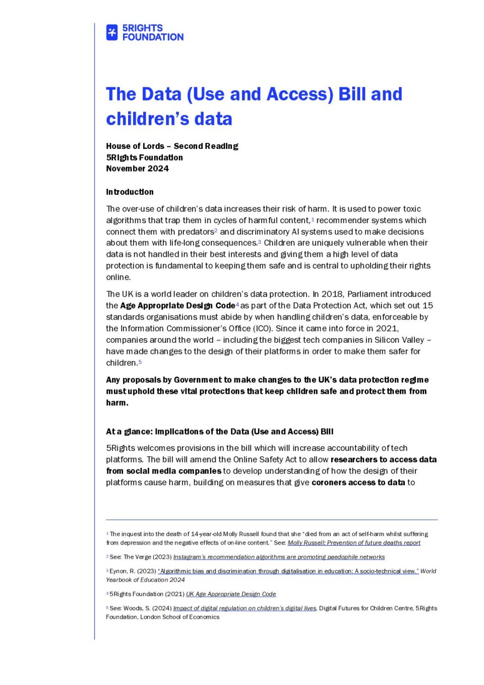 5Rights Foundation - Data (Use and Access) Bill 2024