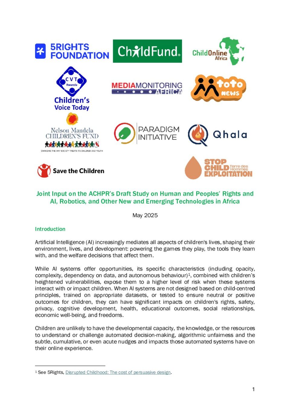 ACHPR AI and Children's Rights Joint Submission