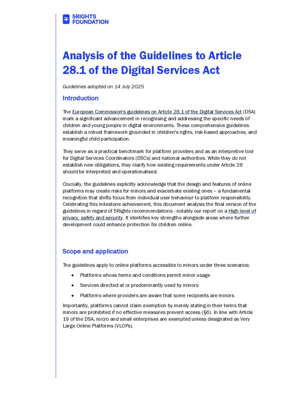 Analysis of the Guidelines to Article 28.1 of the Digital Services Act PDF