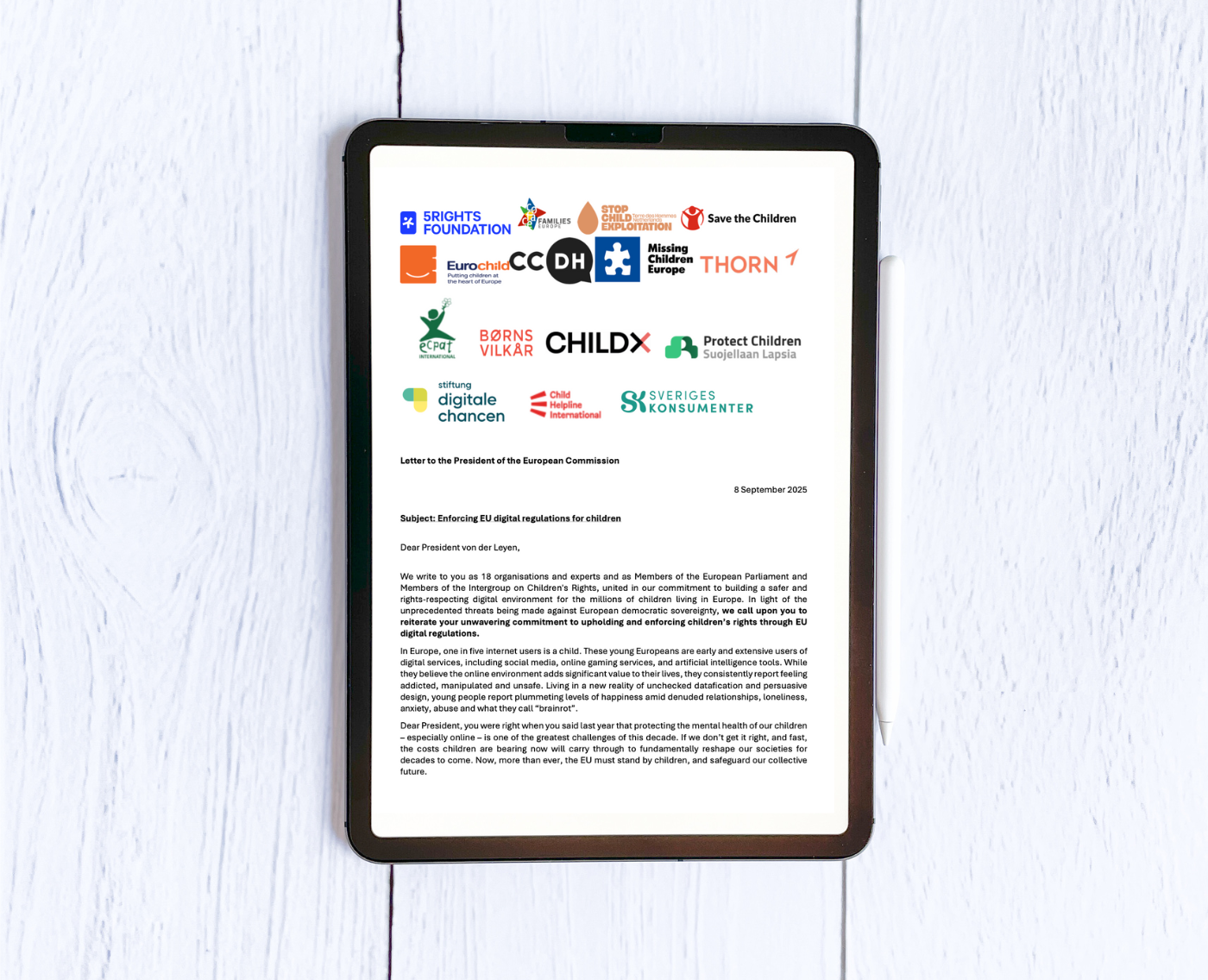 Joint Letter to the President of the European Commission on Enforcing EU digital regulations for children