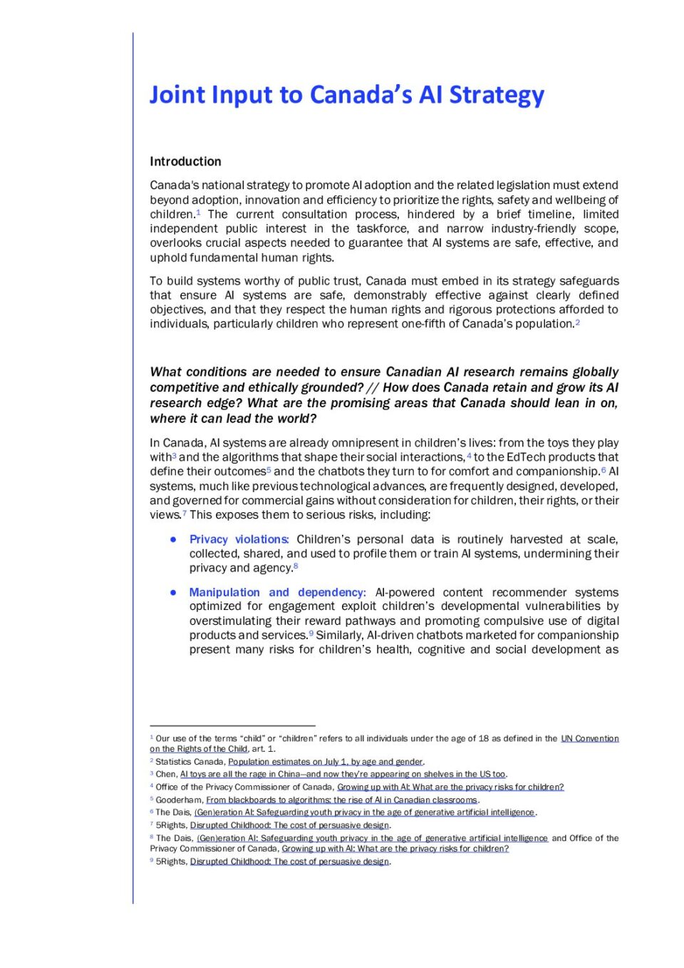 2025.10.27 Joint Input to Canada AI Strategy