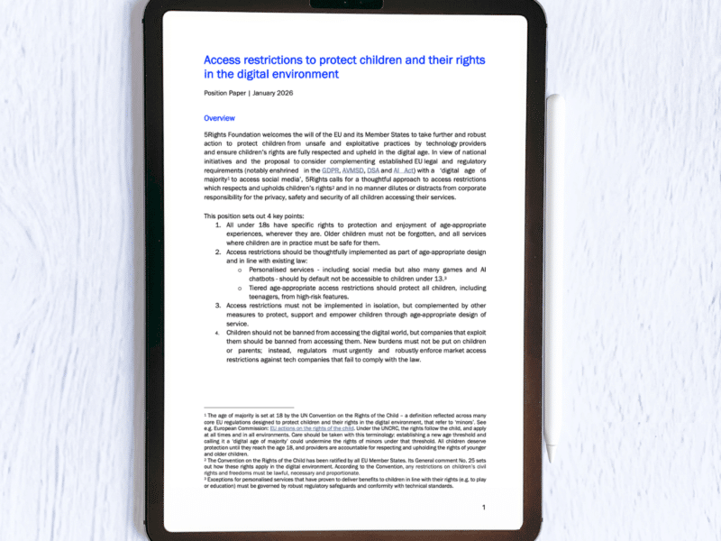 Access restrictions to protect children and their rights in the digital environment